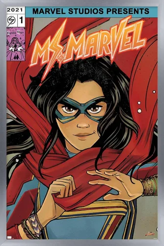 Vista 10 de Trends International Marvel Ms. Marvel - Póster de pared de cómic, 22.4 pulgadas de largo x 14.7 pulgadas, versión enmarcada en madera de granero