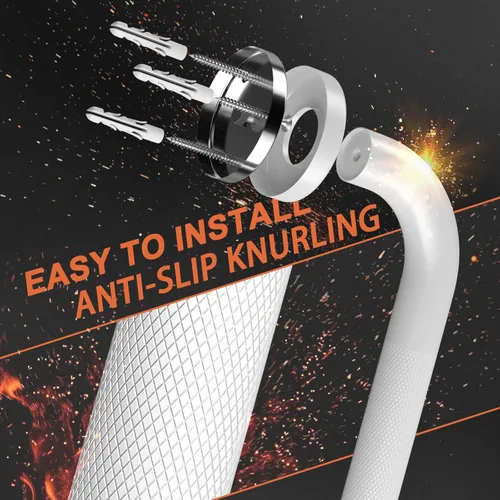 Vista 5 de Barras de agarre blancas aceitadas para ducha de 32 pulgadas con agarre moleteado antideslizante, montaje en pared de acero inoxidable para baño