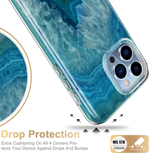 Vista 4 de Esdot Funda para iPhone 15 Pro con protector de pantalla integrado, funda duradera con diseños de moda para mujeres y niñas, elegante funda Piedra