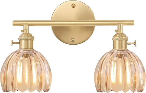 Vista 33 de Shenmoyl Lámparas de baño, lámpara de pared de 2 luces para tocador sobre espejo con pantalla de vidrio tulipán blanco para dormitorio, sala