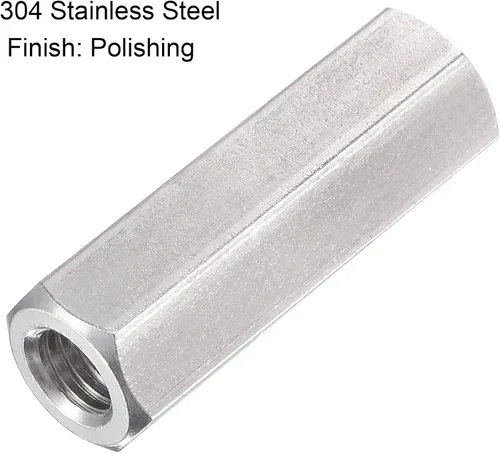 Vista 4 de uxcell Tuerca de acoplamiento hexagonal métrica de acero inoxidable 304 M8 x 1.25 de paso de 1.575 in de longitud, paquete de 5