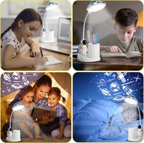 Vista 8 de Lámpara de escritorio de astronauta para niños, proyector espacial de estrellas, lámparas de cohete espacial, luces de astronauta con soporte