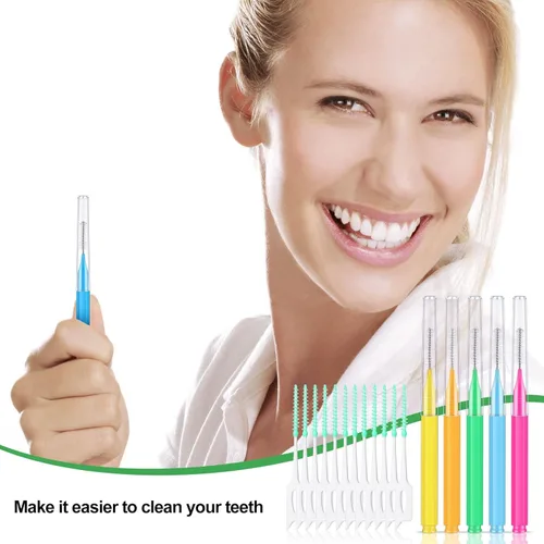 Vista 6 de Zopeal 250 piezas de cepillo interdental para aparatos ortopédicos desechables, hilo dental, palillo de dientes, dientes dentales, cabezal de hilo