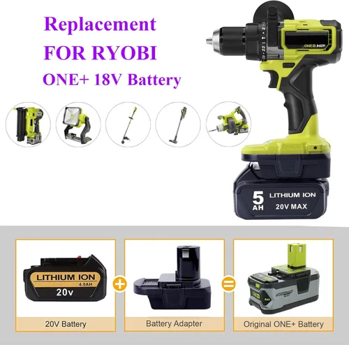 Vista 2 de Adaptador Lasica DM18RL Compatible con herramientas Ryobi de 18V, adaptador compatible con Mil-Waukee M-18 de 18V y compatible con batería Dewalt