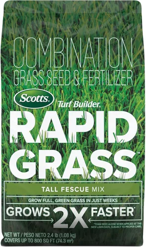 Scotts Turf Builder Rapid Grass - Mezcla de festuca alta, semillas de hierba con fertilizante para césped completo y verde en solo semanas, 2.4