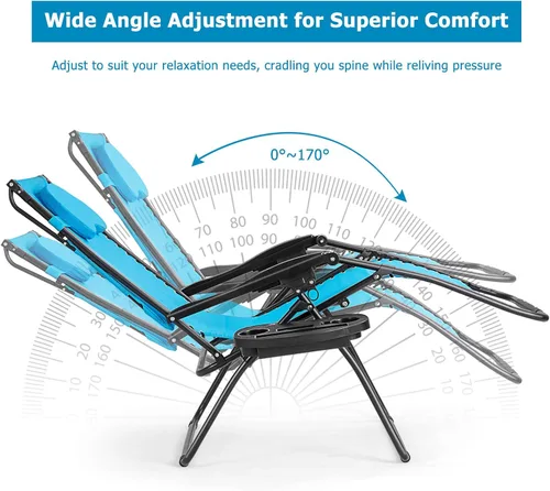 Vista 6 de HAPPYGRILL Zero Gravity - Sillón reclinable plegable para patio al aire libre, playa, patio, piscina, azul