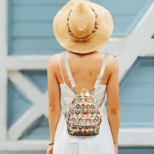 Vista 8 de Mini mochilas para mujer, mochila de pana elegante para mujer, para citas, viajes, mochilas de campamento para mujeres y niñas, Beige