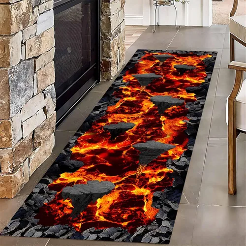 Vista 16 de Alfombra de cocina larga con ilusión óptica 3D, 1.3 x 7 pies, diseño de lava abstracta con estampado retro de grietas de roca para interiores