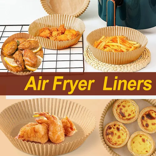 Vista 9 de Forro de papel desechable para freidora de aire, tamaño grande de 8 pulgadas, antiadherente, desechable, papel de hornear para freidora de aire, a