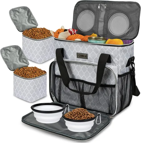 Vista 12 de BAGLHER Bolsa de viaje para perros, bolsa de viaje para mascotas (todos los suministros de viaje para mascotas), con 2 recipientes de comida