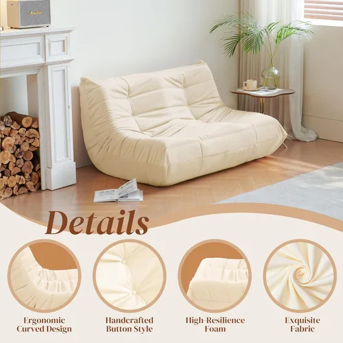 Vista 5 de Silla Puf, Silla Puf Loveseat junto a la Chimenea Sofá Puf para Adultos, Sillas Puf de 2 Plazas para Adolescentes con Espuma de Alta Resistencia