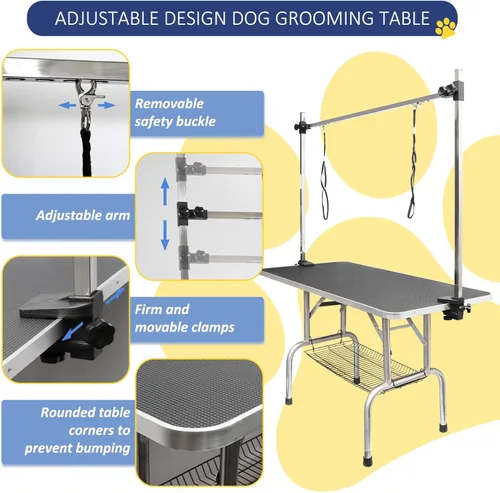 Vista 5 de ROOMTEC Mesa de aseo para perros de 36", estación plegable de baño para mascotas con brazo de altura ajustable/lazo/bandeja de malla