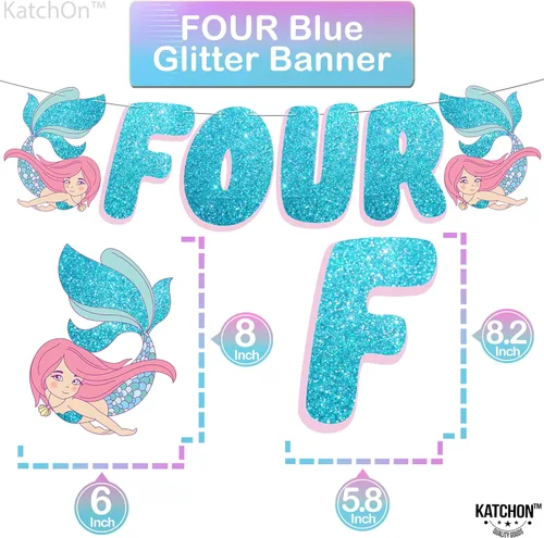 Vista 4 de KatchOn Juego de 8 decoraciones de sirena grande para cumpleaños número 4, globos de sirena y cumpleaños para niña de 4 años