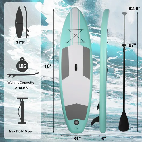 Vista 2 de Inflatable Paddle Boards with Non-Slip Deck, Ultra-Light Stand Up Paddle Board Surf Board with Accessories & Carry Bag, Wide Stable Design for