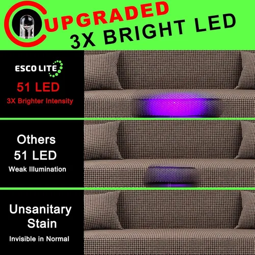 Vista 6 de ESCO LITE Linternas UV de luz negra para detección de orina de mascotas, 51 LED, linterna de luz negra para manchas de perros y gatos, linterna