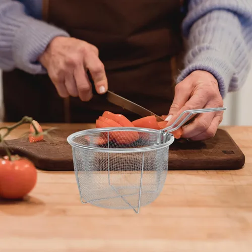 Vista 4 de Garneck Cesta de acero inoxidable para freír con asa, cesta redonda de 5.9 pulgadas para freidora de aire, papi para papas fritas, camarones y otros