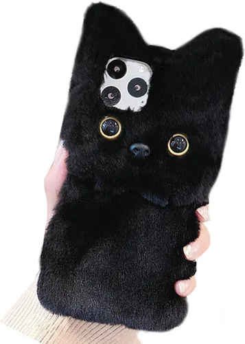 UnnFiko Funda de felpa suave y cálida de invierno compatible con iPhone 6 y 6s, fundas de gato mullido, de piel esponjosa, hechas a mano para niñas