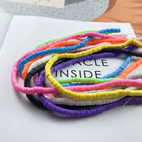 Vista 4 de 2000 cuentas de vinilo Heishi planas, redondas, de arcilla polimérica, espaciadoras para hacer pulseras, collares, aretes, accesorios, bricolaje