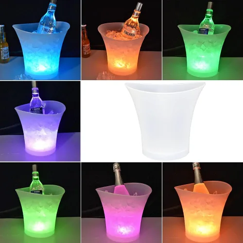 Vista 2 de Cubo de hielo LED, cubo de hielo iluminado de gran capacidad regular de 5 litros con cambio automático de 7 colores para fiesta/hogar/bar, cubo