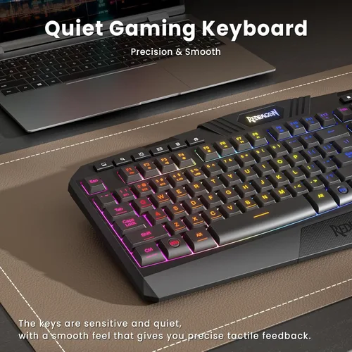 Vista 7 de Redragon S101M-KS Combo de teclado y mouse para videojuegos inalámbrico con Tri-Mode, teclado RGB y mouse para juegos de 4800 DPI, 10 teclas
