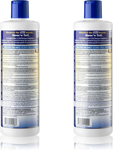 Vista 2 de Mane 'n Tail Champú y acondicionador Moisture Balance con leche de coco y biotina (20 onzas cada uno) Sin sulfato, sin parabenos, fórmula vegana