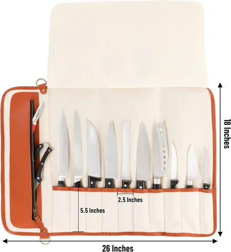 Vista 5 de EVERPRIDE Bolsa enrollable para cuchillos de chef, bolsa duradera para cuchillos de chef, práctica funda con capacidad para 10 cuchillos de hasta 18