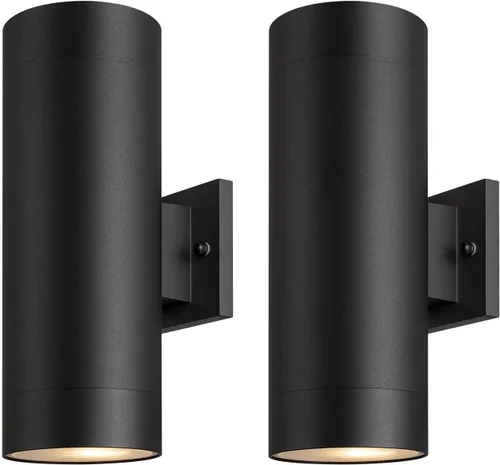 Vista 8 de mirrea Lámpara moderna para porche al aire libre en 2 luces con cilindro de aluminio y cubierta de vidrio templado, aplique de pared impermeable