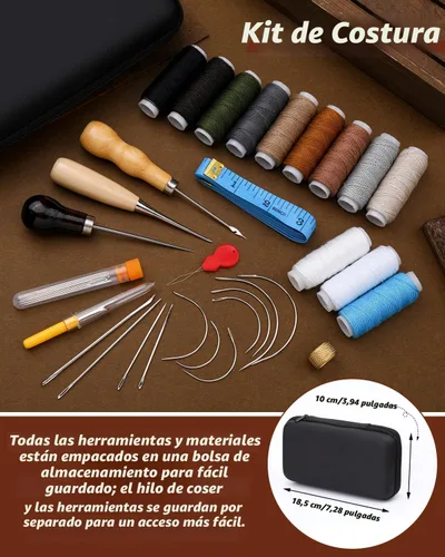 Vista 6 de BAGERLA Kit de costura resistente, kit de 48 piezas de agujas e hilos con agujas de hilo de tapicería, cortador de costura de punzón, kit