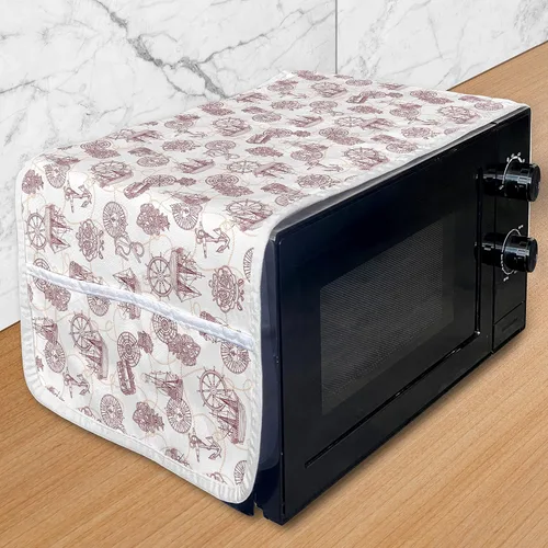 Vista 30 de Ambesonne Skeleton Microwave Oven Cover, Sugar Skulls in Dotted Rhombus Floral Ornate on Grunge Backdrop, Water Resistant Organizer with Pockets for