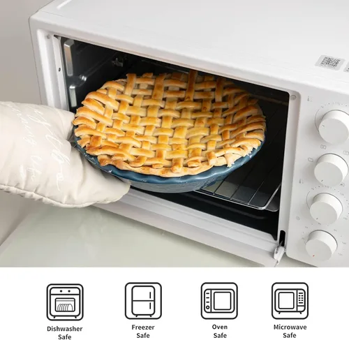 Vista 5 de Fun Elements - Molde para tartas de cerámica de 9 pulgadas, sartén profunda con relieve de encaje, plato con volantes para hornear, juego de 2, azul