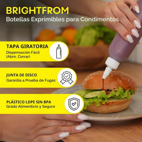 Vista 3 de BRIGHTFROM Botellas exprimibles para condimentos, botella vacía de 6 onzas, a prueba de fugas, ideal para salsa de tomate, mostaza, jarabe, salsas