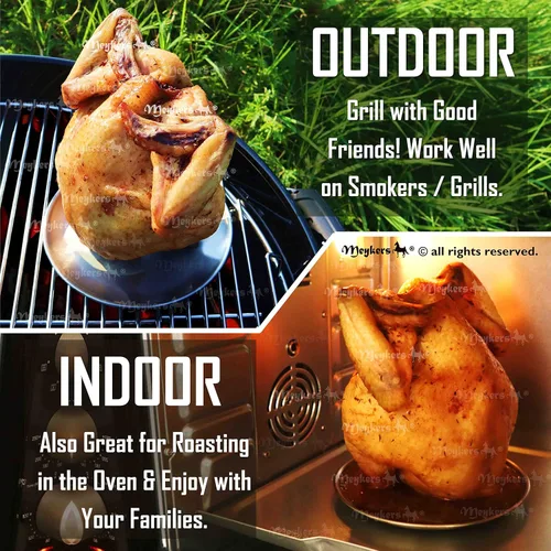 Vista 7 de Meykers Soporte para Latas de Cerveza para Pollo [Nueva Versión Mejorada] Pack de 2 para Parrilla, Ahumador, Horno Soporte Vertical para Pollo