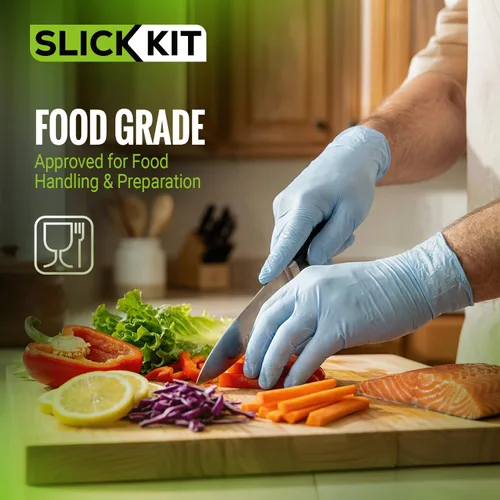 Vista 2 de Guantes desechables de nitrilo para piel sensible, sin polvo, sin látex, hipoalergénicos, con infusión de avena, calmantes e hidratantes