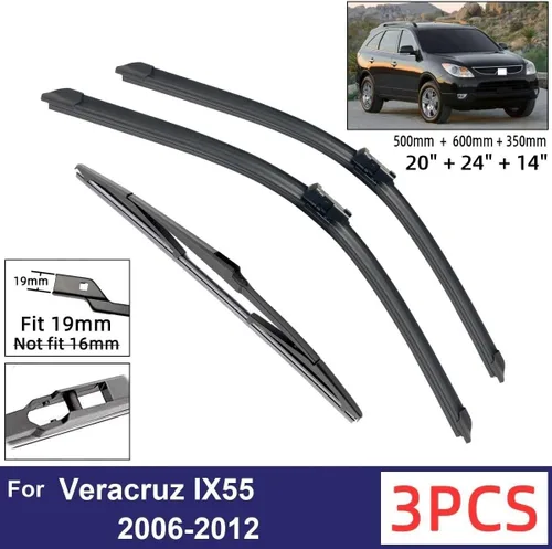 Vista 2 de Car Wiper Compatible with Hyundai Veracruz IX55 2006-2012 Car Front Rear Wiper Blades Soft Rubber Windscreen Wipers Auto Windshield 20"+24"+14" 2011