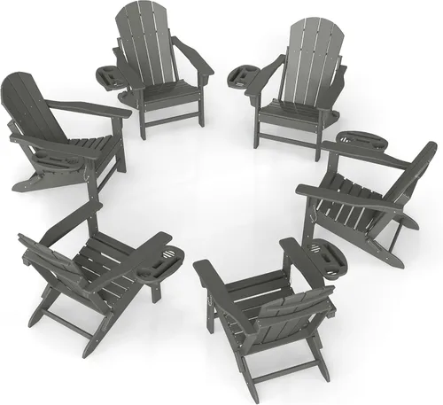 Vista 18 de FOOWIN Silla Adirondack plegable, sillas Adirondack de polietileno de alta densidad con soporte para tazas, sillas de plástico resistentes a
