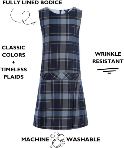 Vista 4 de Tommy Hilfiger Vestido sin mangas a cuadros para niñas, ropa de uniforme escolar para niños