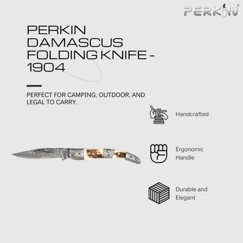 Vista 2 de Cuchillo de bolsillo de Damasco hecho a mano - Hermoso cuchillo plegable