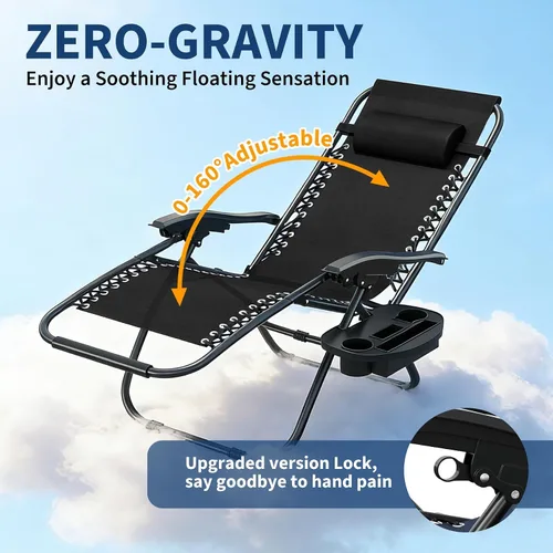 Vista 4 de Zero Gravity Chairs Set of 2, Adjustable Patio Recliners Black