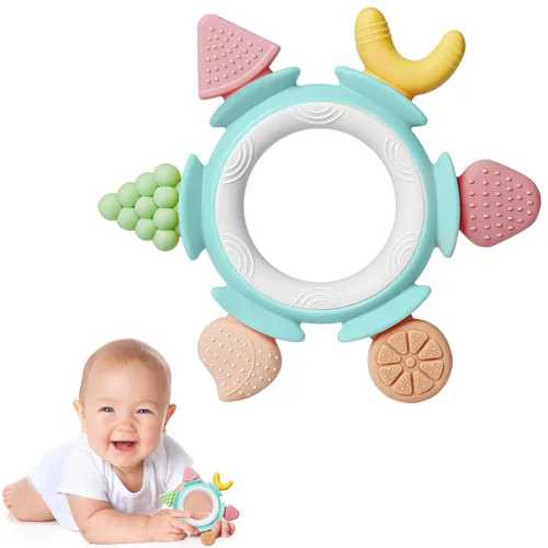 Vista 10 de Mordedores de silicona Hooku para bebés de 6 a 12 meses, juguetes de dentición para bebés de 0 a 6 meses, anillos de dentición de frutas para bebés