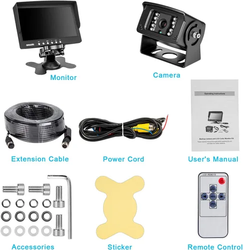 Vista 9 de Kit de monitor de cámara de respaldo para camión, vehículo resistente, impermeable, visión nocturna, gran angular, cámara de cabina de visión