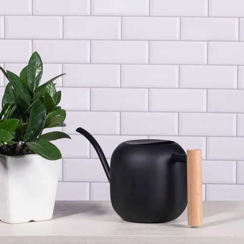 Vista 7 de IMEEA Regadera para plantas de interior, regadera de acero inoxidable de 40 onzas con boquilla larga y mango de madera (negro)