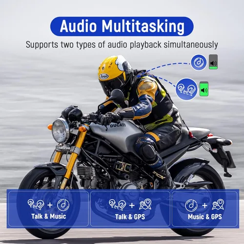 Vista 3 de LEXIN MeshCom - Auriculares Bluetooth para motocicleta, sistema de comunicación de casco de malla para 24 conductores con audio multitarea/uso