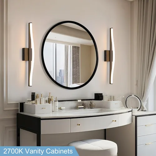 Vista 8 de Moderna lámpara de tocador de baño de 24 pulgadas, curva, regulable, 5CCT, lámpara de baño LED sobre el espejo, luz de tocador de barra negra