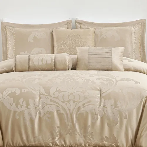 Vista 49 de Chezmoi Collection Juego de edredón floral de jacquard Royale de 7 piezas, matrimonial/doble, negro/dorado