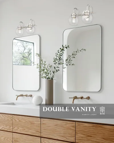 Vista 6 de Luz de Tocador de Baño de 2 Luces, Níquel Cepillado con Pantalla de Vidrio Transparente, Luz de Tocador de Baño de Granja Sobre Espejo para Baño