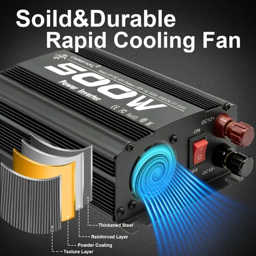 Vista 7 de Inversor de corriente de onda sinusoidal modificada de 500 W, CC 12 V a CA 110 V, pico de 1000 vatios, adaptador de enchufe de automóvil