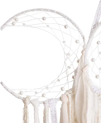 Vista 7 de ANROYE Colgante de Pared de Macramé Blanco de Triple Luna de la Diosa, Atrapasueños de Media Luna Boho, Atrapasueños Bohemio para Dormitorio