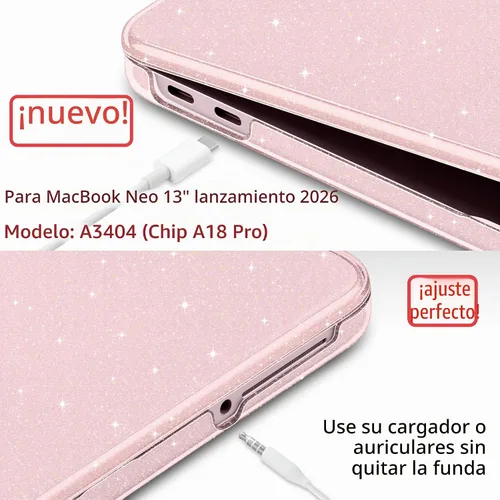 Vista 3 de DONGKE Funda con purpurina para MacBook Neo de 13 pulgadas 2026 (modelo A3404 A18 Pro Chip) Carcasa rígida transparente brillante con protector