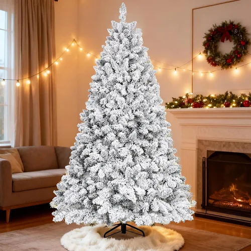 Vista 11 de Árbol de Navidad artificial preiluminado de 6 pies, color verde, para sala de estar, oficina, decoración de vacaciones Lápiz verde-preiluminado