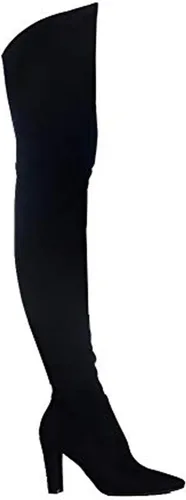 Vista 5 de Shoe'N Tale - Botas mosqueteras de gamuza elásticas para mujer, alto por encima de la rodilla, tacón grueso